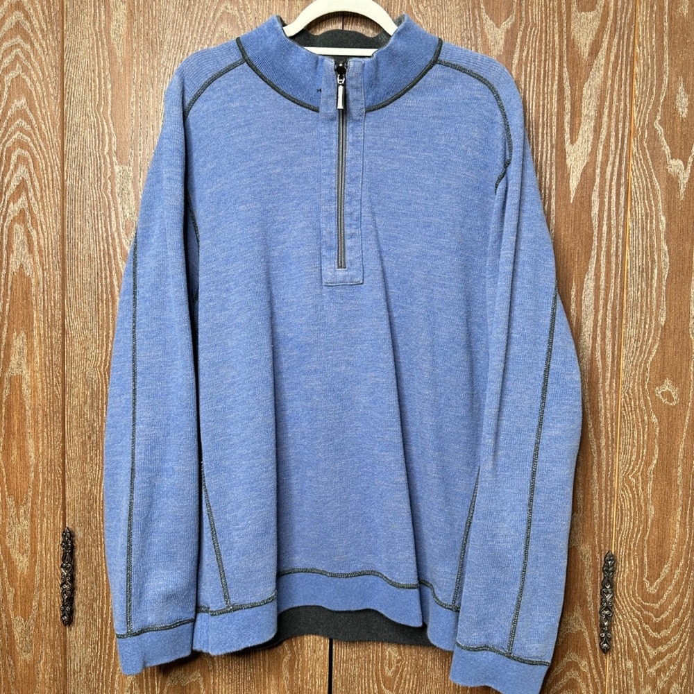 Tommy Bahama Reversible Quarter Zip Pullover Men's Gray Blue Cotton Lyocell XL - Picture 9 of 12